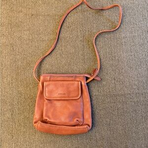 Small fossil shoulder bag, soft brown leather